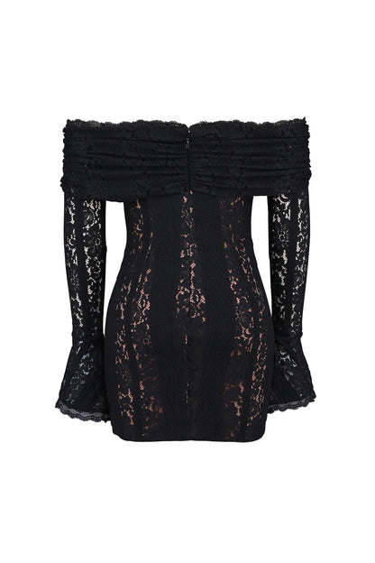 Sadie Black Floral Lace Off Shoulder Mini Dress