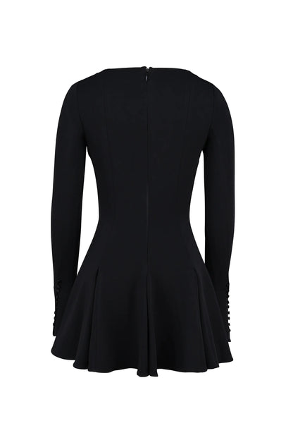 Francesca Black Stretch Crepe Godet Mini Dress