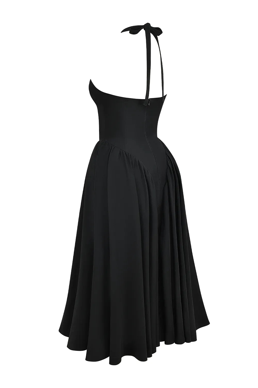Marilyn Black Twill Halter Midi Dress