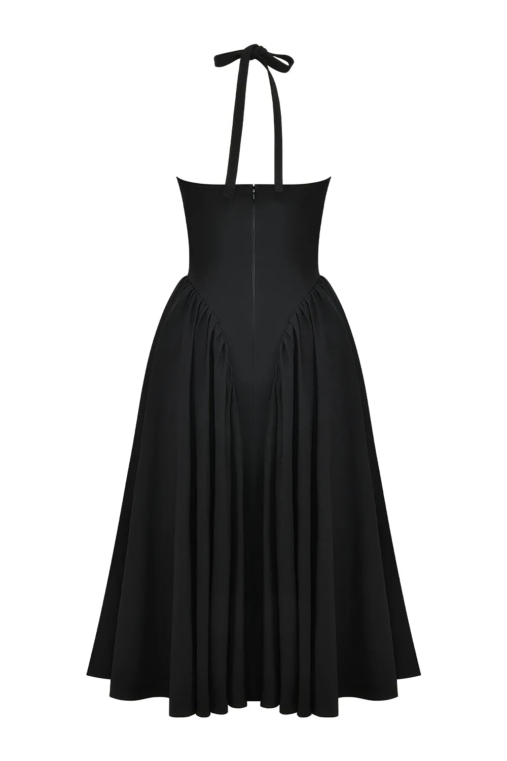 Marilyn Black Twill Halter Midi Dress