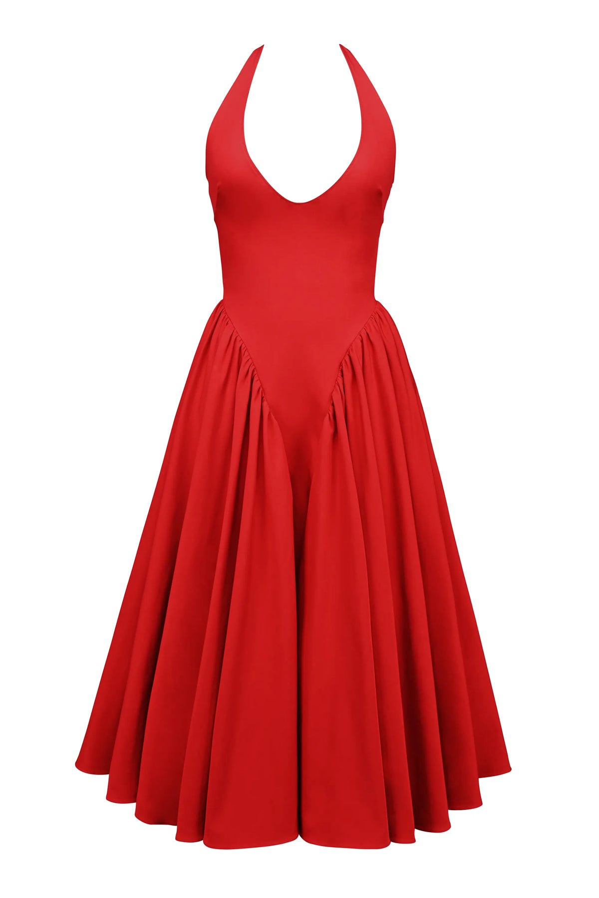 Marilyn Red Twill Halter Midi Dress