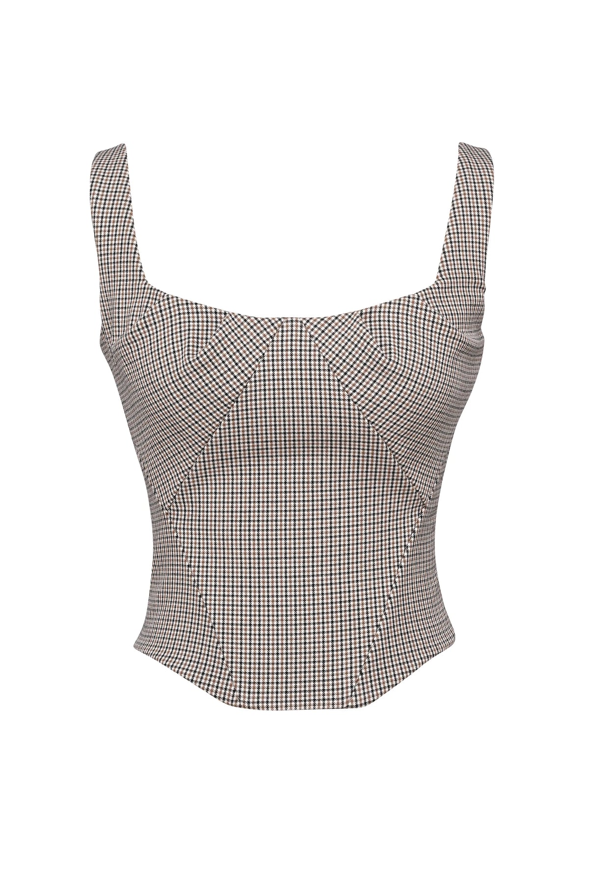 Selma Brown Puppytooth Boned Corset Top