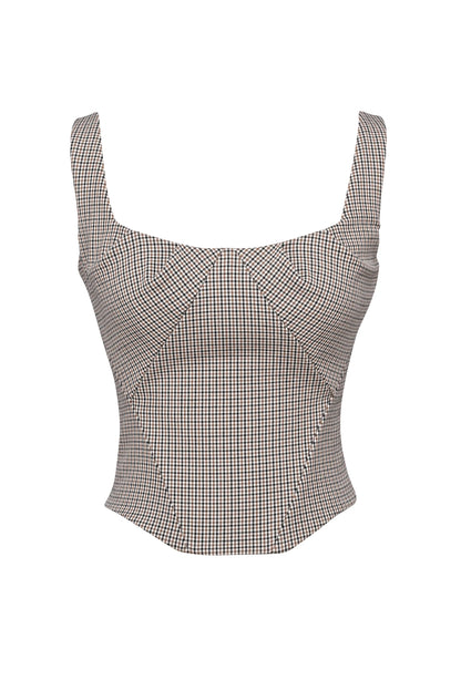 Selma Brown Puppytooth Boned Corset Top
