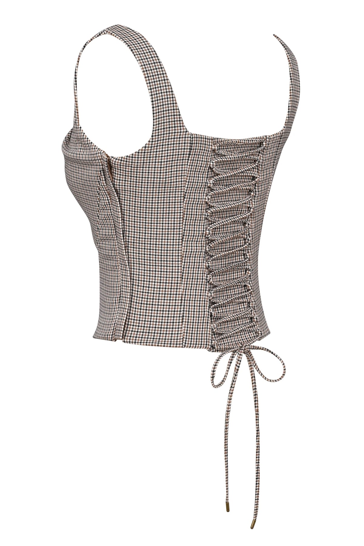 Selma Brown Puppytooth Boned Corset Top