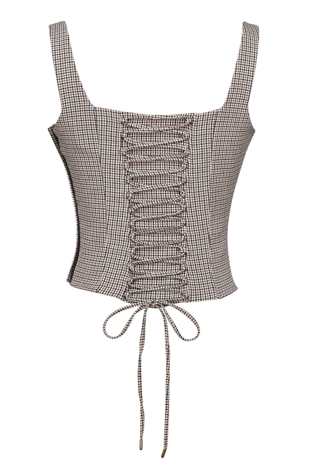 Selma Brown Puppytooth Boned Corset Top