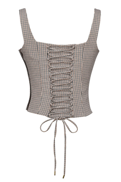 Selma Brown Puppytooth Boned Corset Top