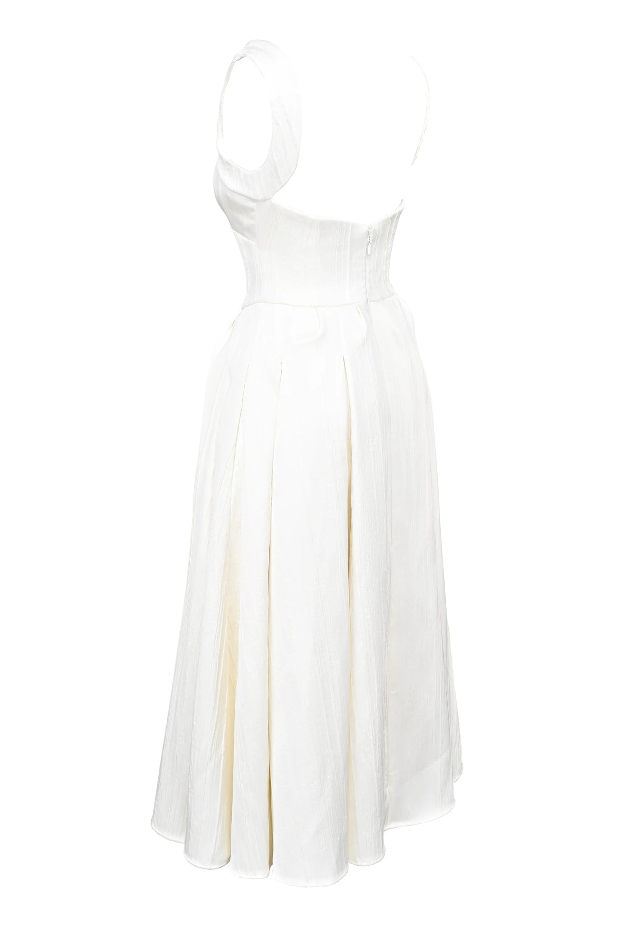 Isabeau Ivory Textured Satin Corset Midi Dress