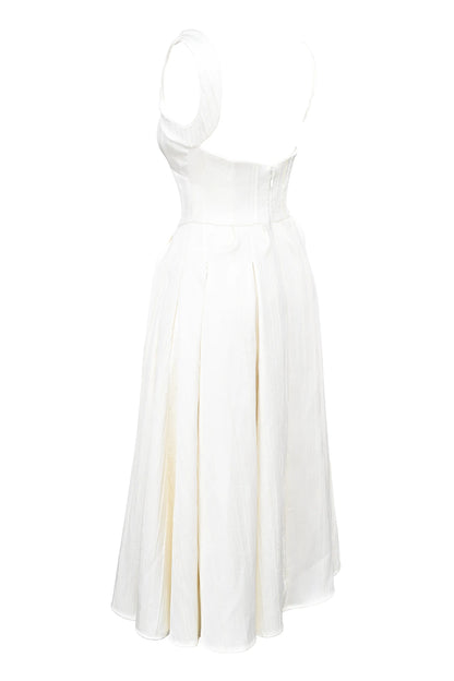 Isabeau Ivory Textured Satin Corset Midi Dress