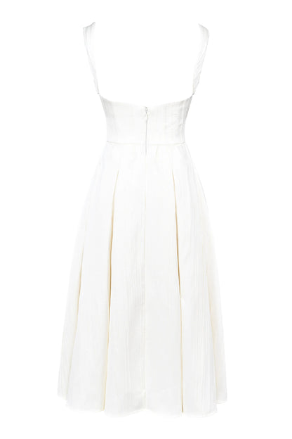Isabeau Ivory Textured Satin Corset Midi Dress