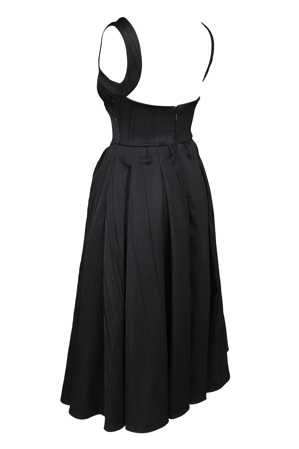 Isabeau Black Textured Satin Corset Midi Dress