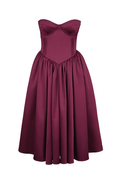 Coco Burgundy Satin Tulle Midi Dress