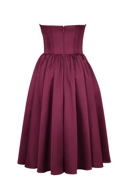 Coco Burgundy Satin Tulle Midi Dress