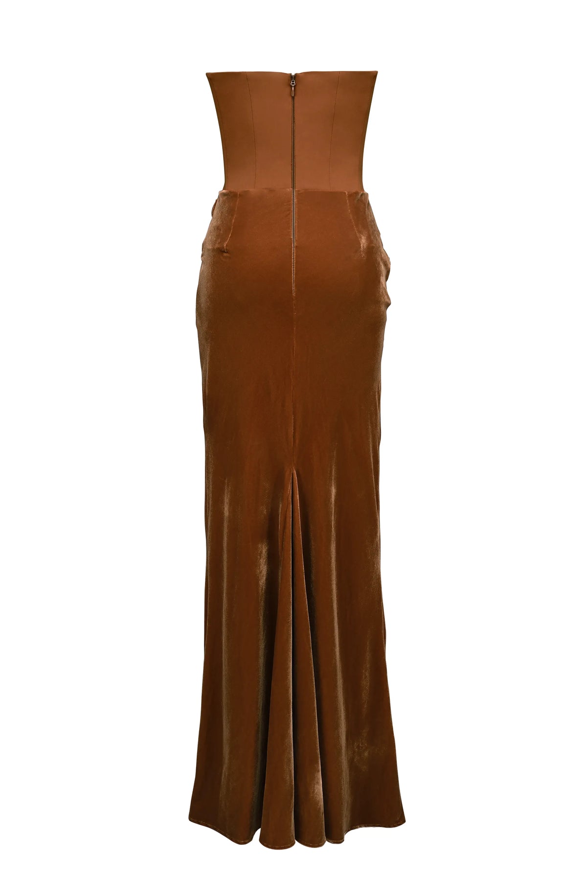 Persephone Coffee Velvet Strapless Corset Maxi Dress