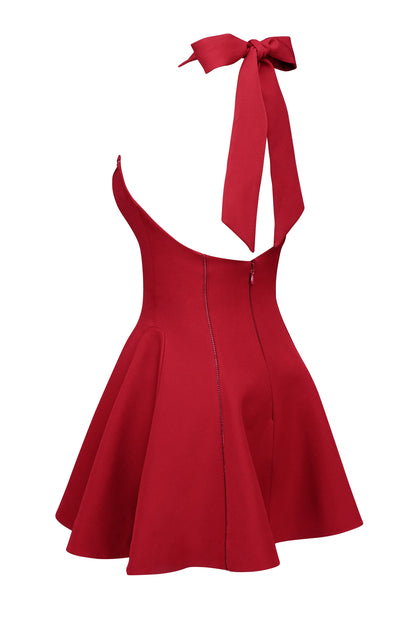 Loulette Red Halter Neck Bow Mini Dress