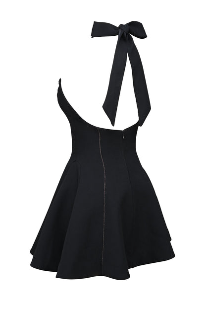 Loulette Black Halter Neck Bow Mini Dress