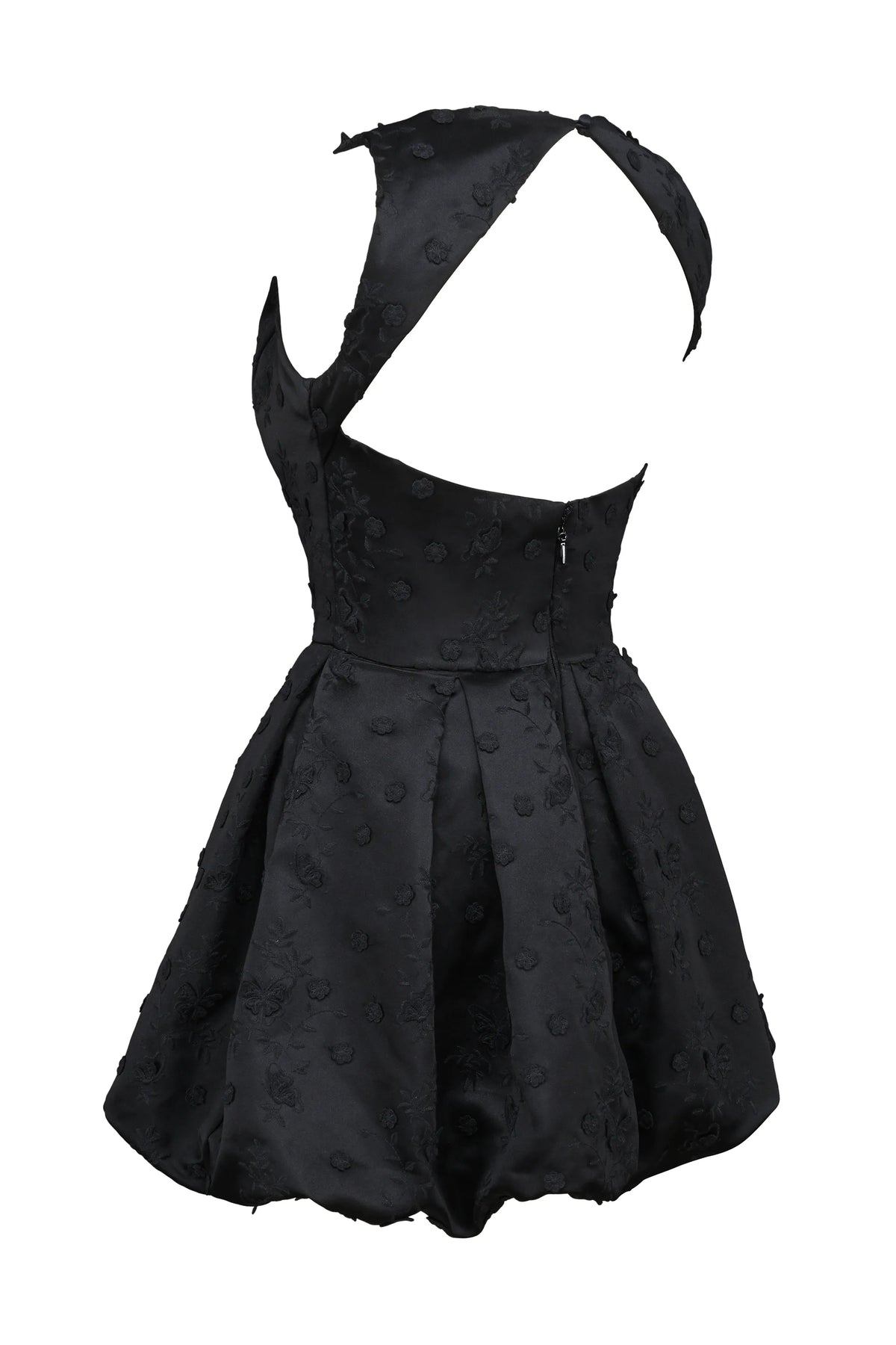 Melika Black Backless Embroidered Mini Puffball Dress
