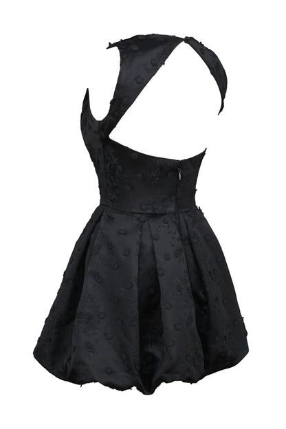 Melika Black Backless Embroidered Mini Puffball Dress