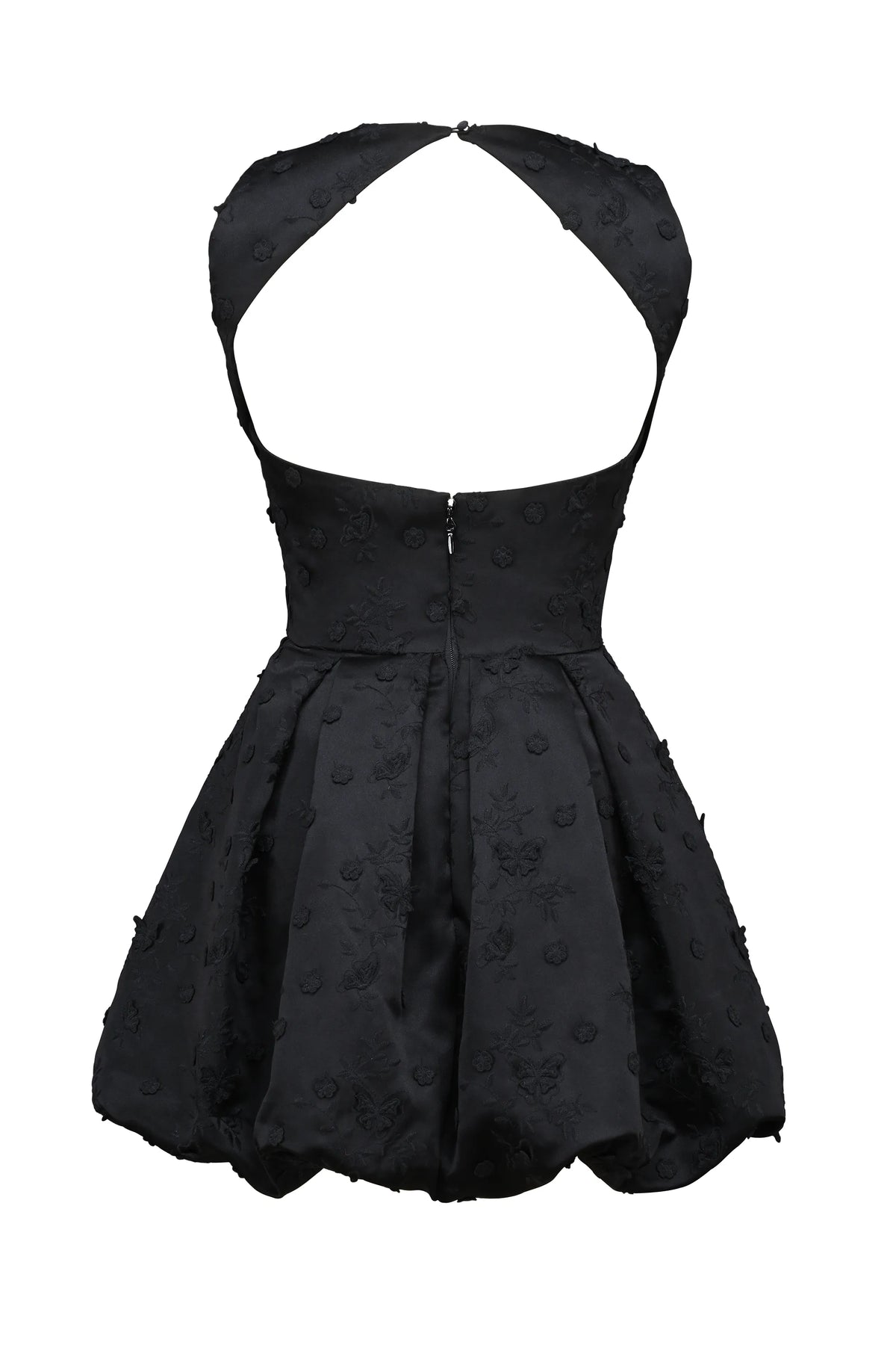 Melika Black Backless Embroidered Mini Puffball Dress