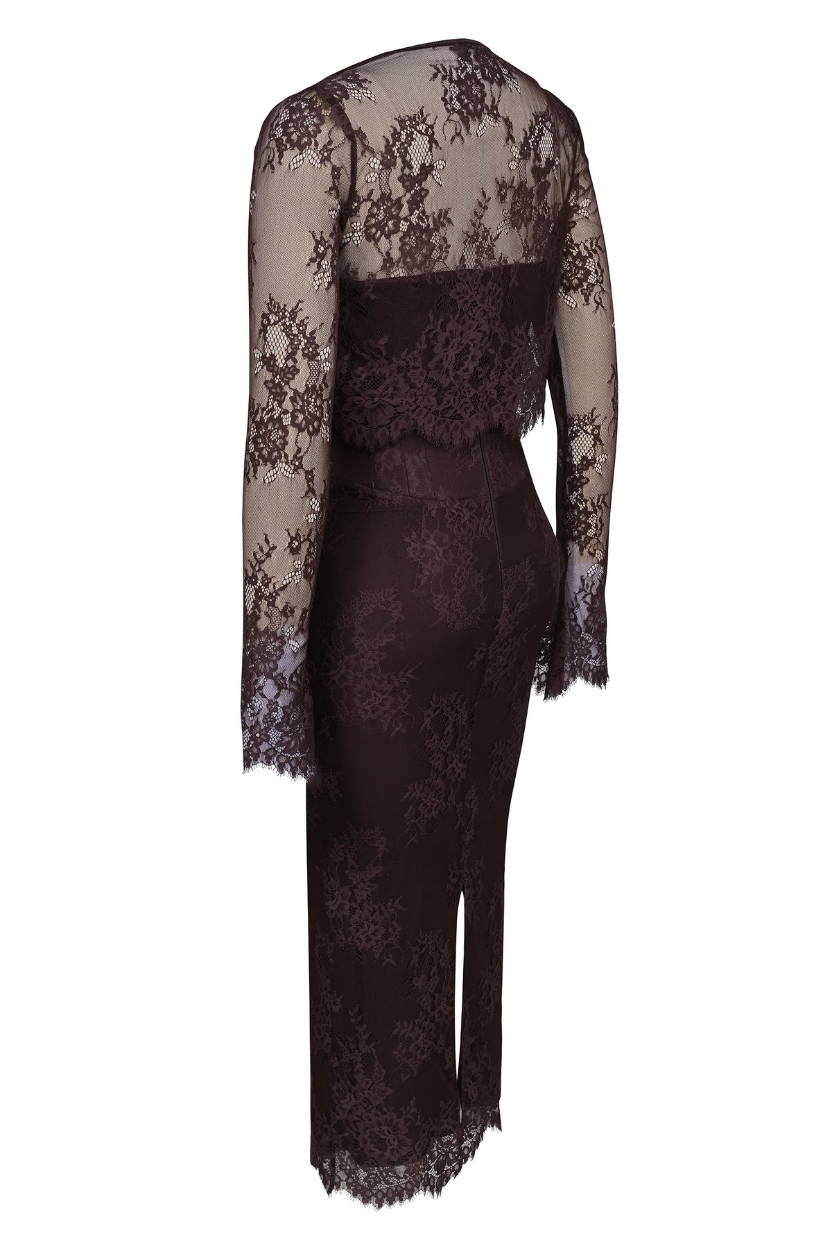Larra Bitter Chocolate Lace Corset Midi Dress & Bolero