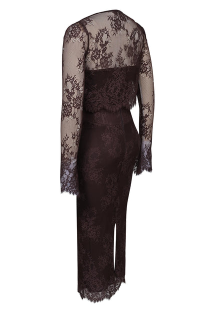 Larra Bitter Chocolate Lace Corset Midi Dress & Bolero