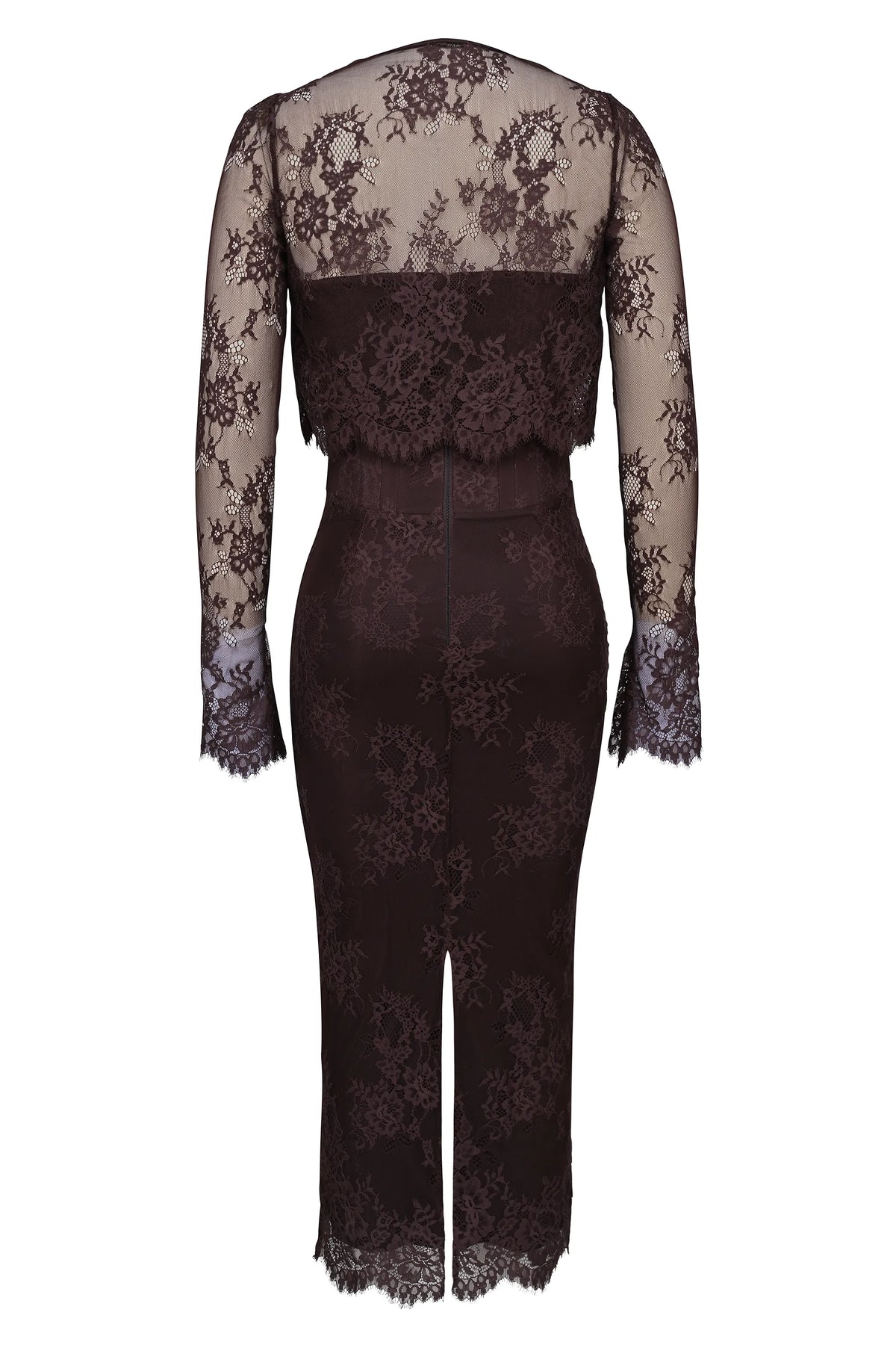 Larra Bitter Chocolate Lace Corset Midi Dress & Bolero