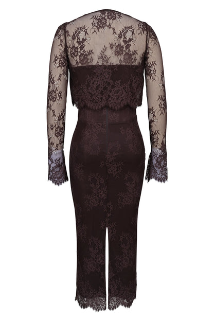 Larra Bitter Chocolate Lace Corset Midi Dress & Bolero