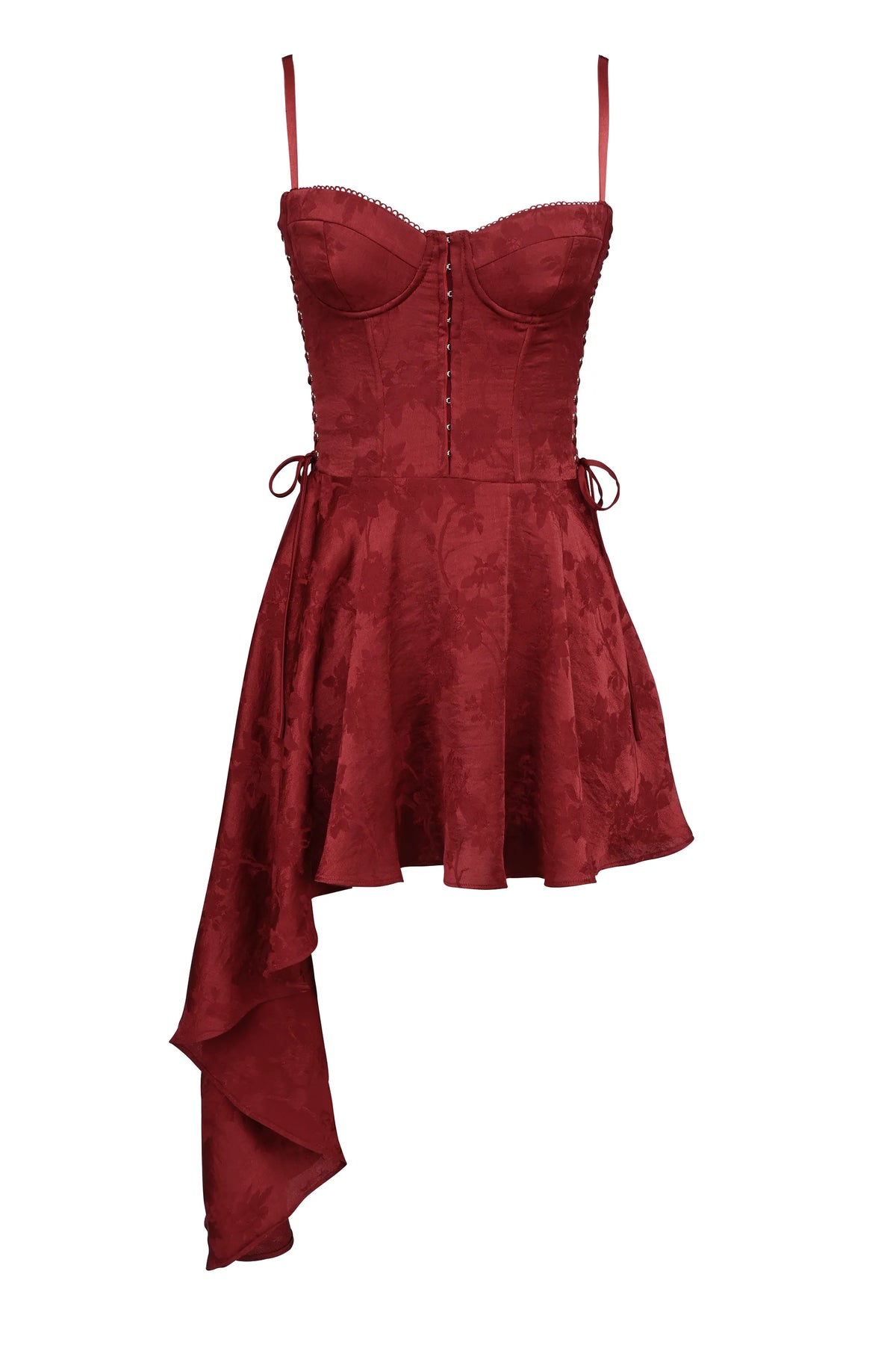 Lola Wine Jacquard Satin Draped Mini Dress