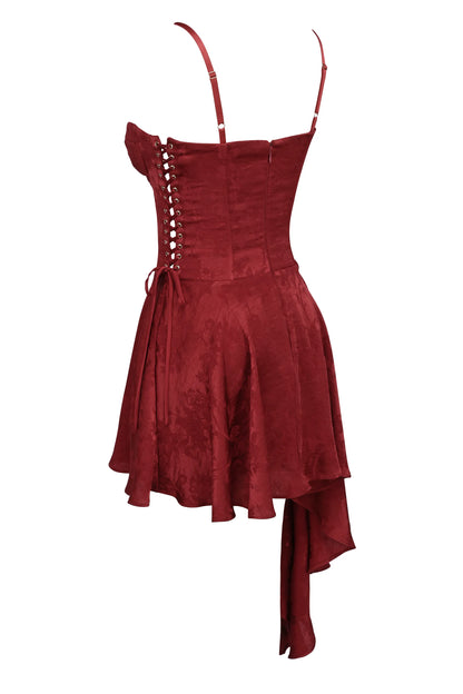 Lola Wine Jacquard Satin Draped Mini Dress