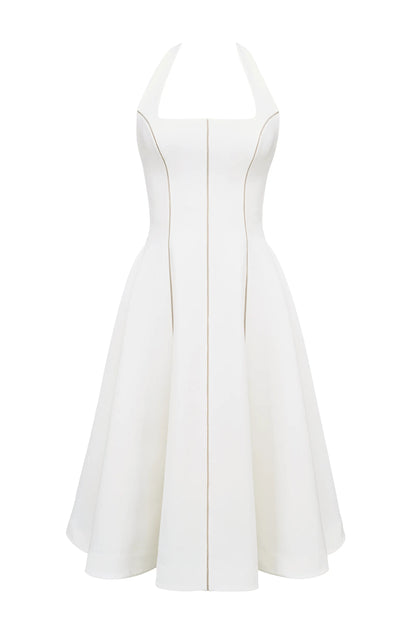 Loulou Ivory Halter Neck Midi Dress