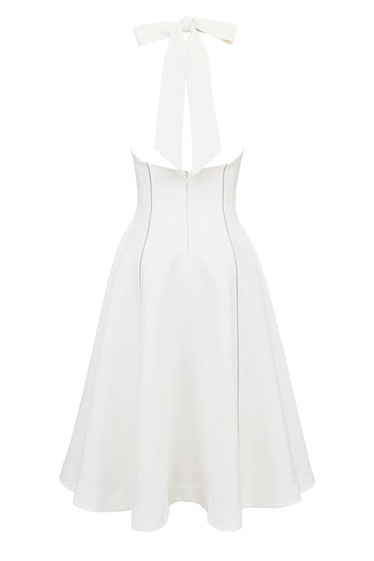 Loulou Ivory Halter Neck Midi Dress