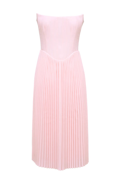 Marci Pink Pleated Midi Corset Dress