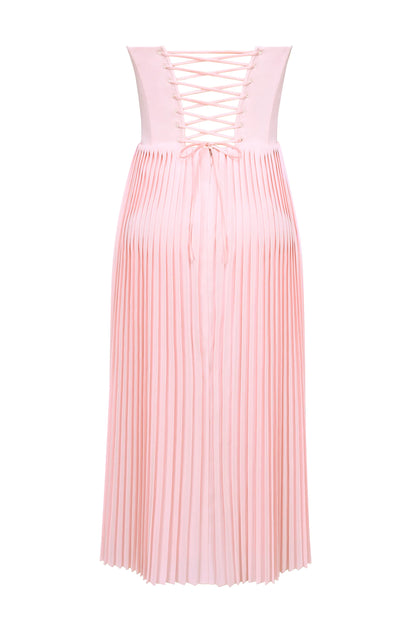 Marci Pink Pleated Midi Corset Dress