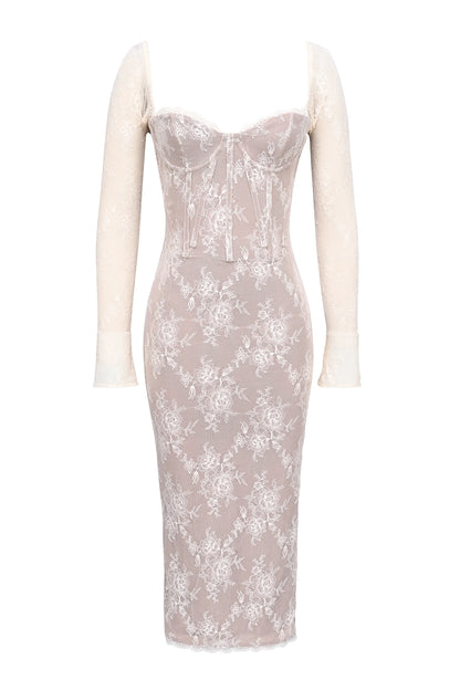 Saisha Ivory Lace Long Sleeve Midi Dress