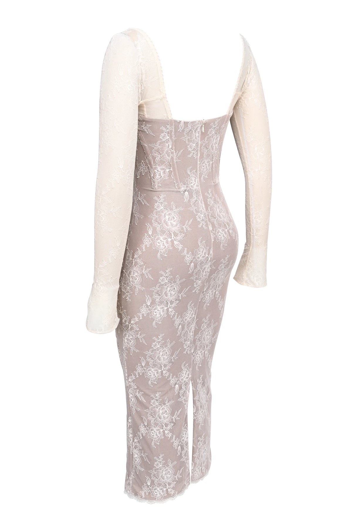 Saisha Ivory Lace Long Sleeve Midi Dress