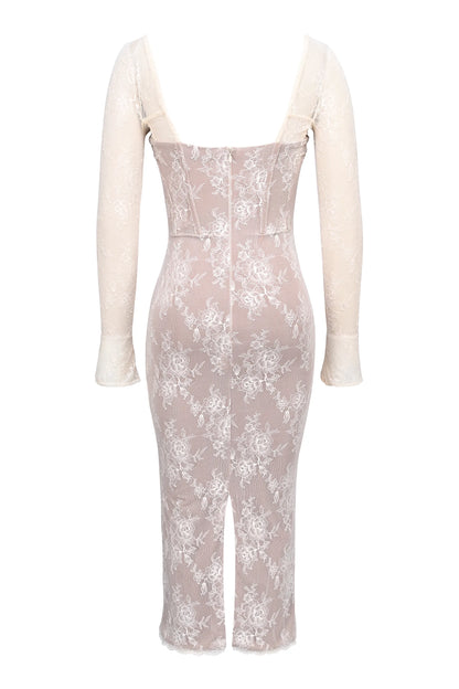 Saisha Ivory Lace Long Sleeve Midi Dress