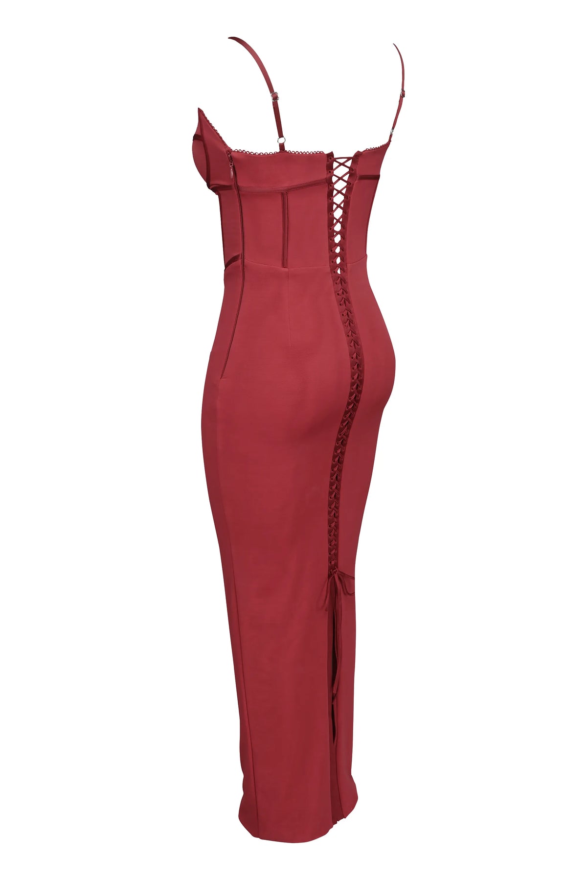 Romy Wine Mesh Bodycon Maxi Dress