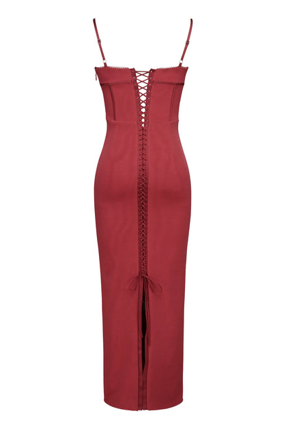 Romy Wine Mesh Bodycon Maxi Dress