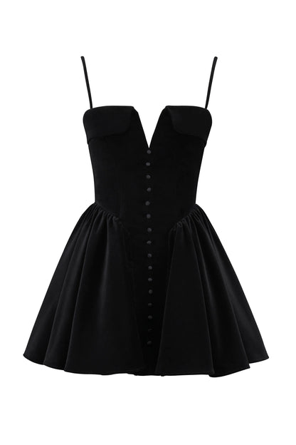 Selina Black Velvet Tulle Mini Dress