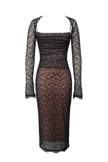 Gaia Black Lace Corset Midi Dress