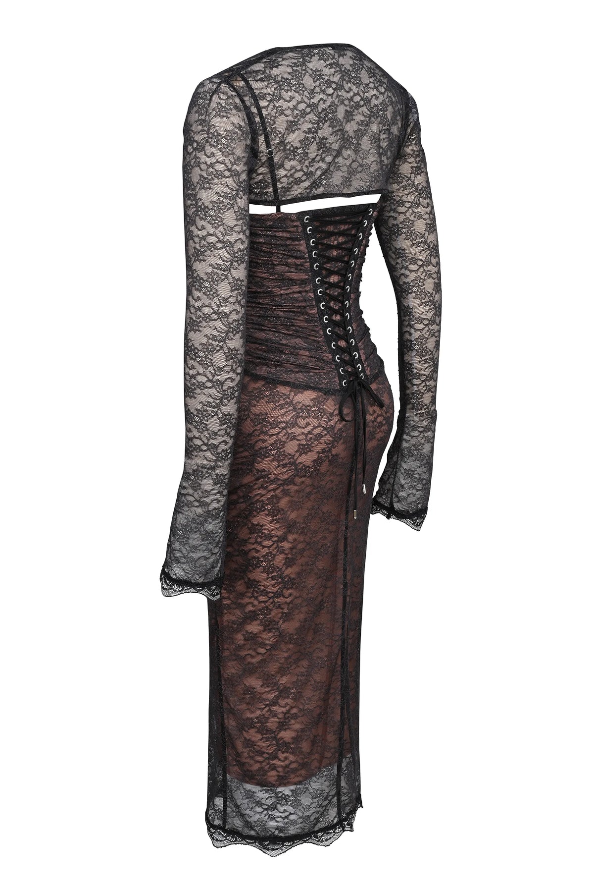 Gaia Black Lace Corset Midi Dress