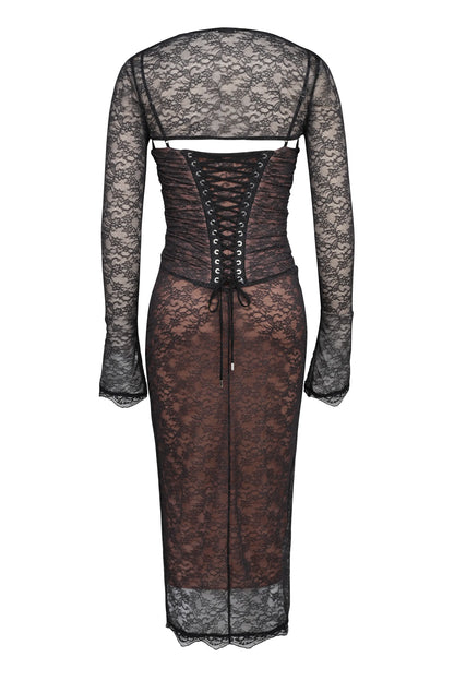 Gaia Black Lace Corset Midi Dress
