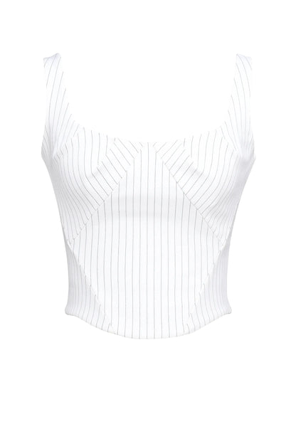 Selma White Pinstripe Boned Corset Top