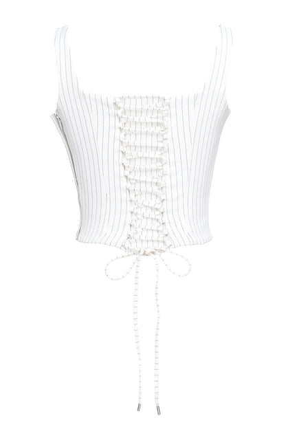 Selma White Pinstripe Boned Corset Top