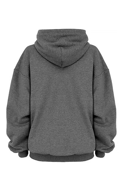 Halo Dark Grey Cotton Fleece-Back Oversized Hoodie