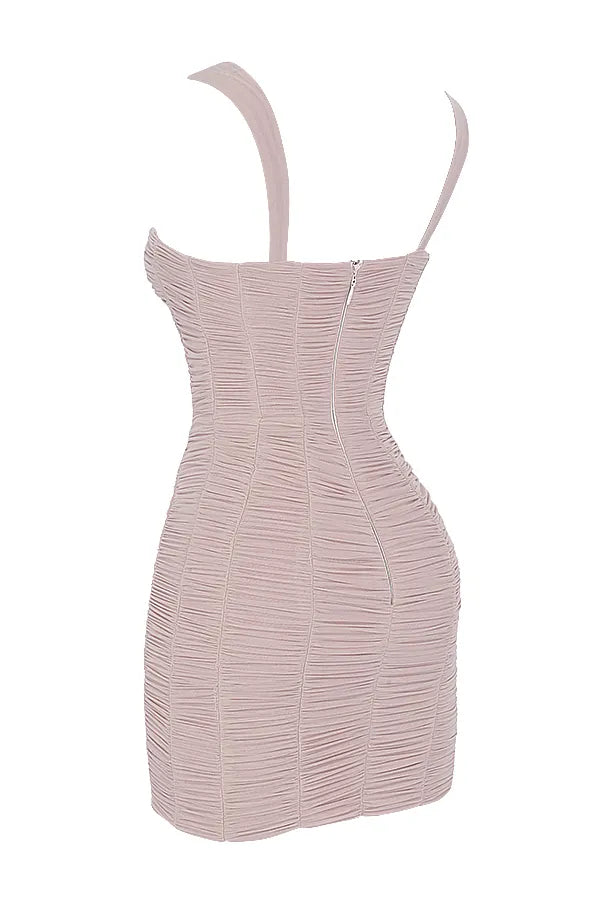 Cate Crystal Ruched Mesh Mini Dress