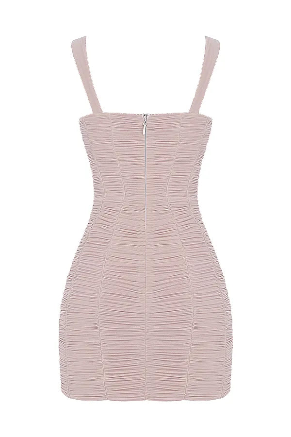Cate Crystal Ruched Mesh Mini Dress