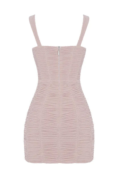 Cate Crystal Ruched Mesh Mini Dress
