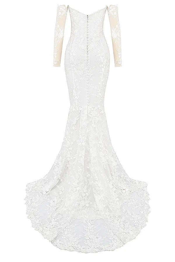 Isabelle White Lace Long Sleeve Bridal Gown