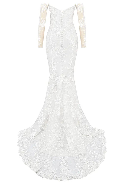 Isabelle White Lace Long Sleeve Bridal Gown