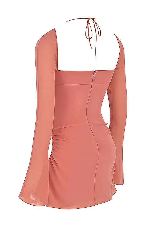 Baby Pink Chiffon Cutout Halter Mini Dress
